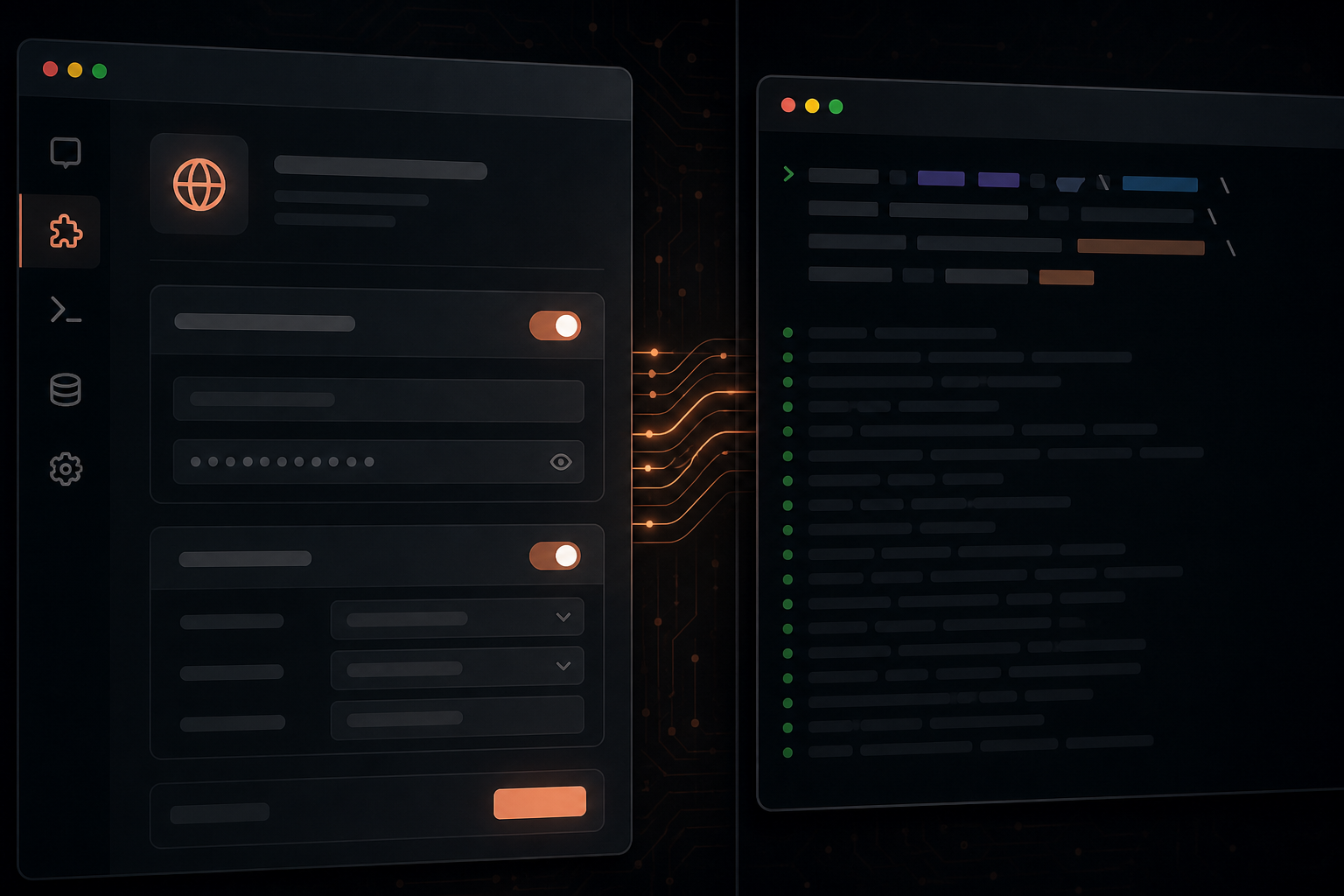 Split view of Claude Desktop web connector settings and Claude Code terminal running claude mcp add for the same HTTPS MCP endpoint